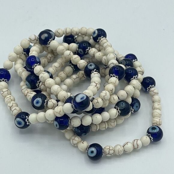 Crystal beaded stretch bracelet ONE NEW evil eye reiki meditation yoga - Picture 2 of 11